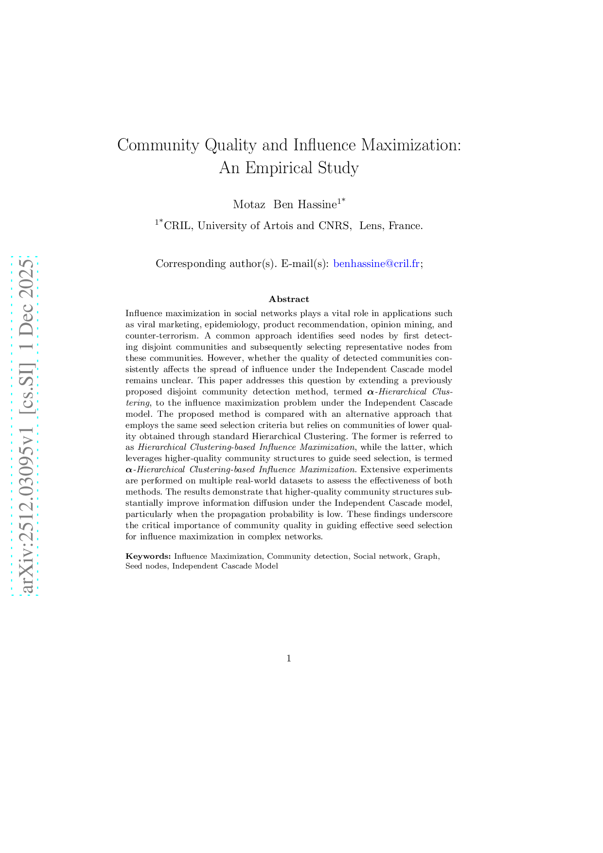Community Quality and Influence Maximization: An Empirical Study