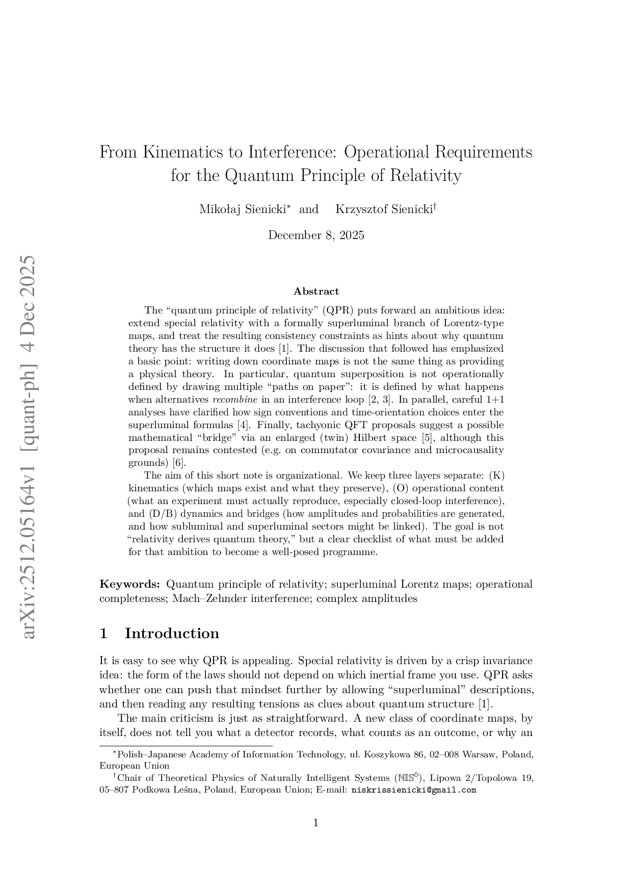 From Kinematics to Interference: Operational Requirements for the Quantum Principle of Relativity