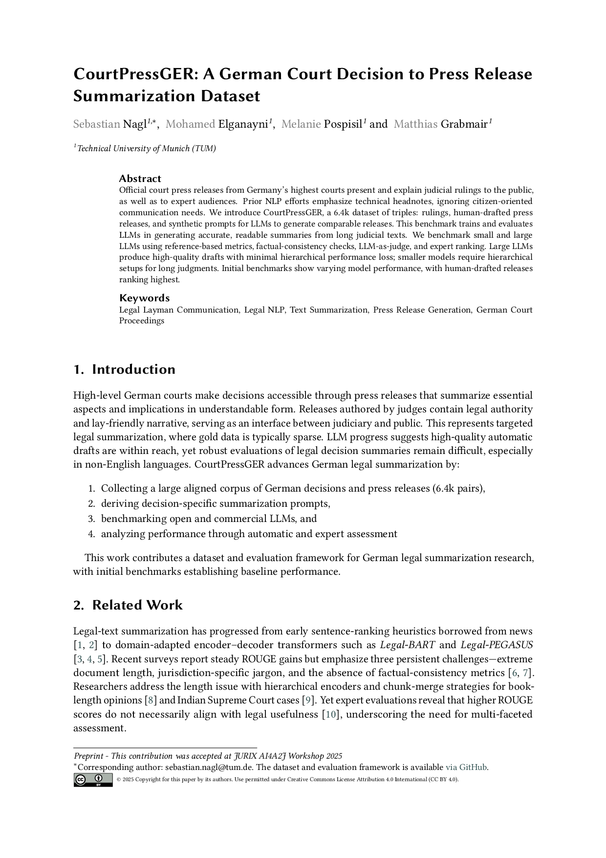 CourtPressGER: A German Court Decision to Press Release Summarization Dataset