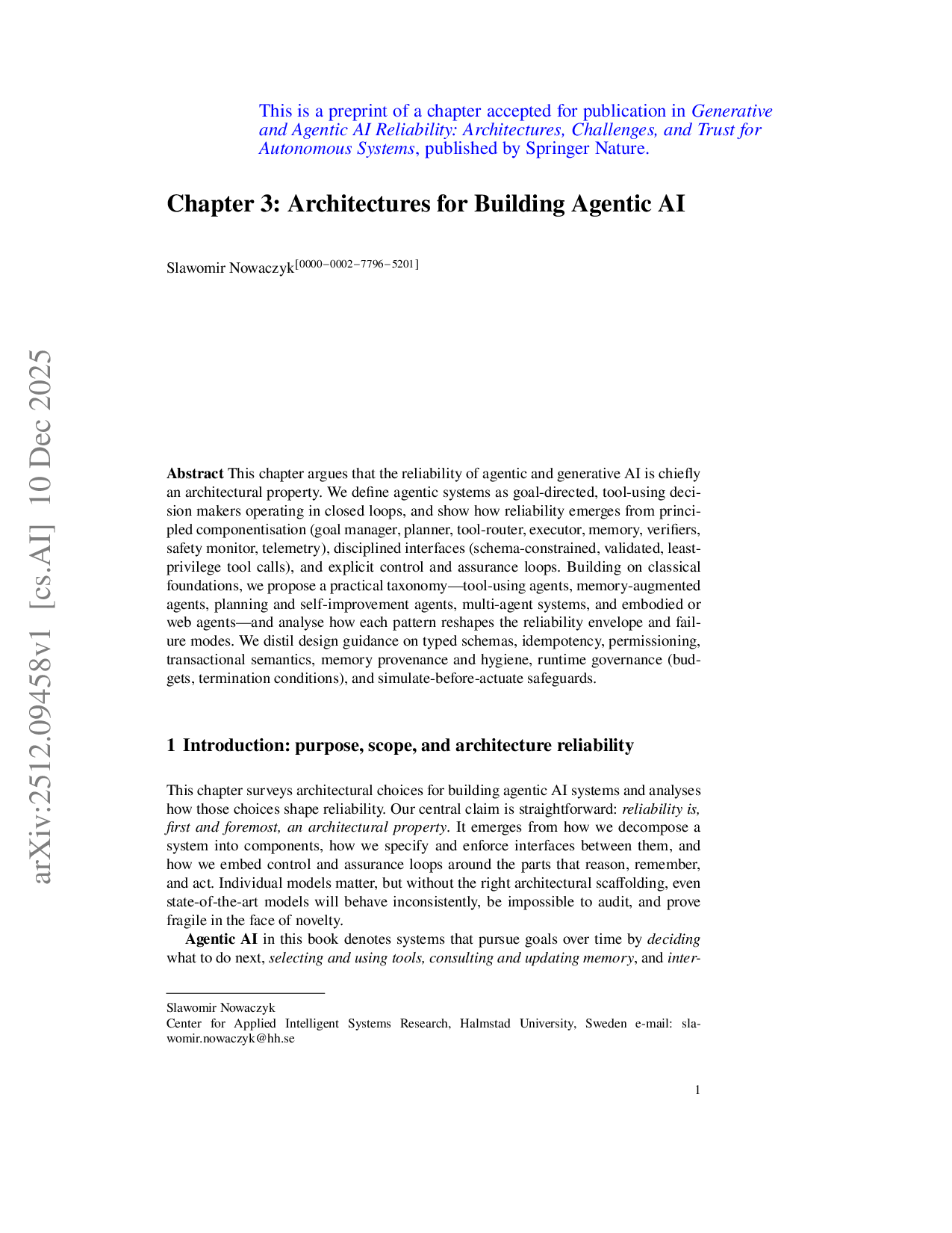 Architectures for Building Agentic AI