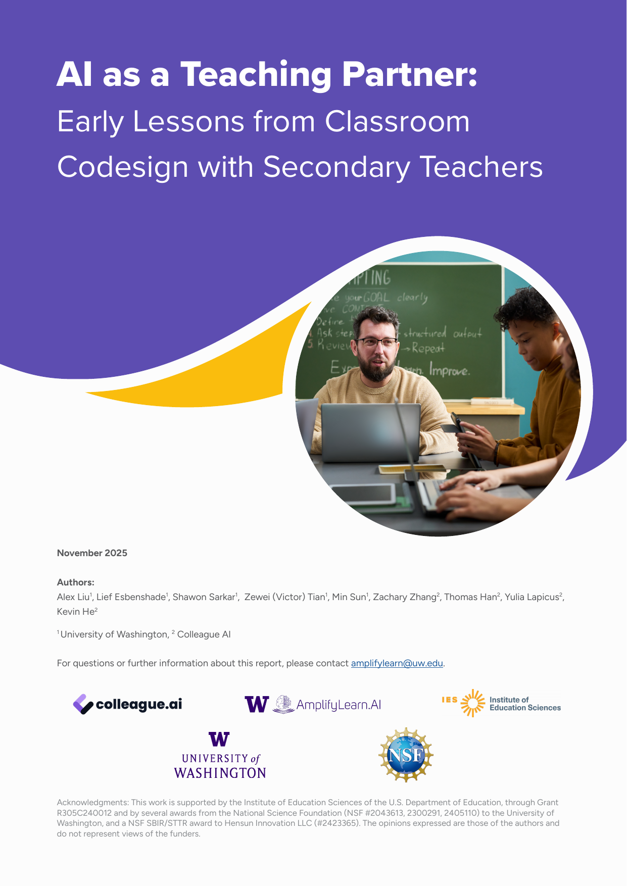 AI as a Teaching Partner: Early Lessons from Classroom Codesign with Secondary Teachers
