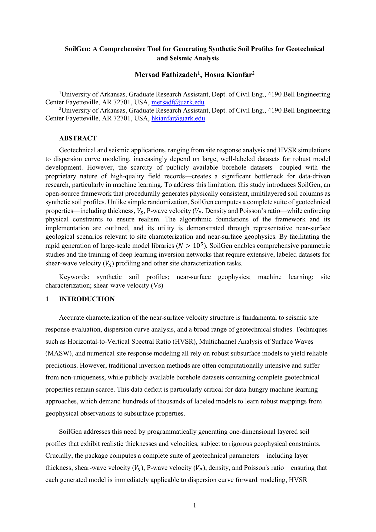 SoilGen: A Comprehensive Tool for Generating Synthetic Soil Profiles for Geotechnical and Seismic Analysis
