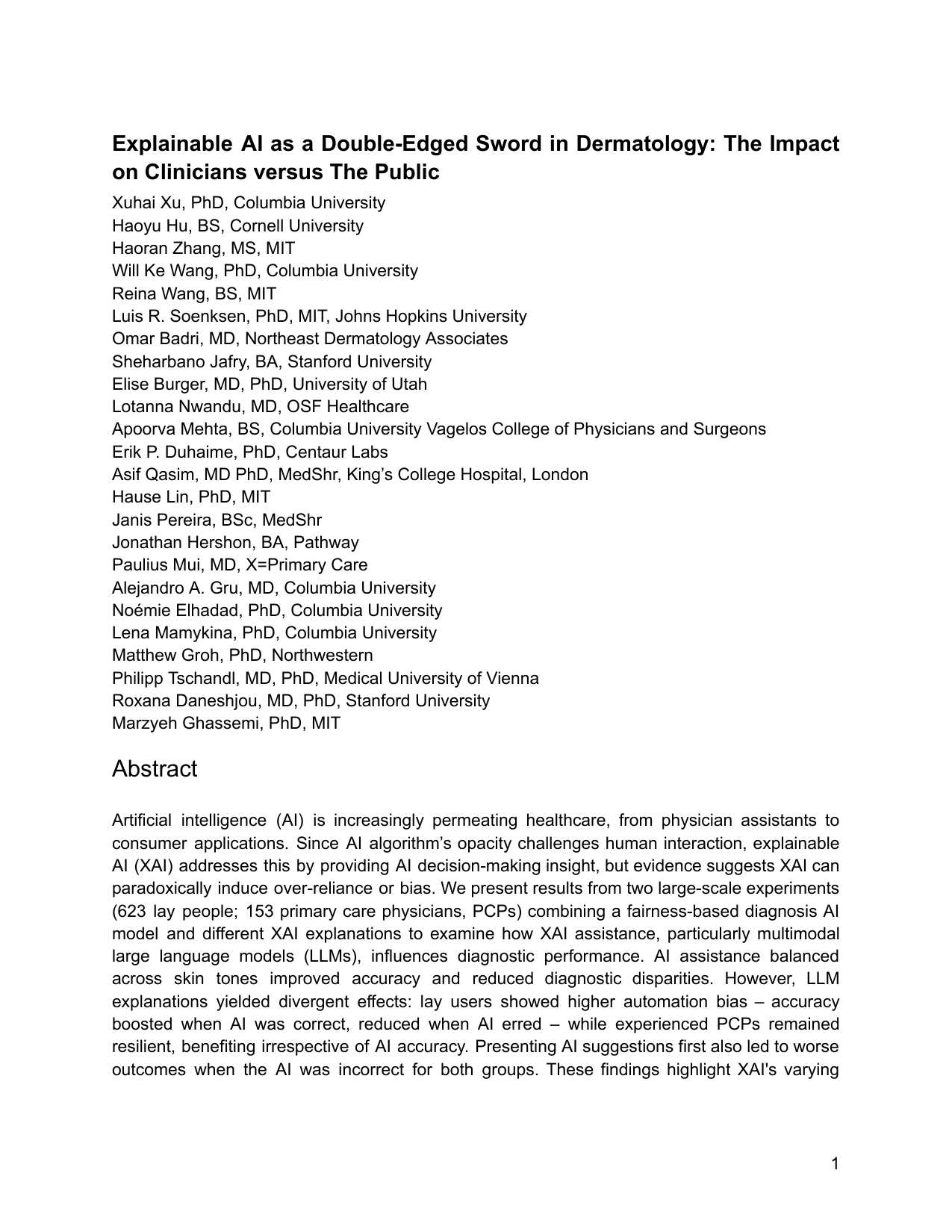 AI 의료진단에서 XAI의 복합적 영향