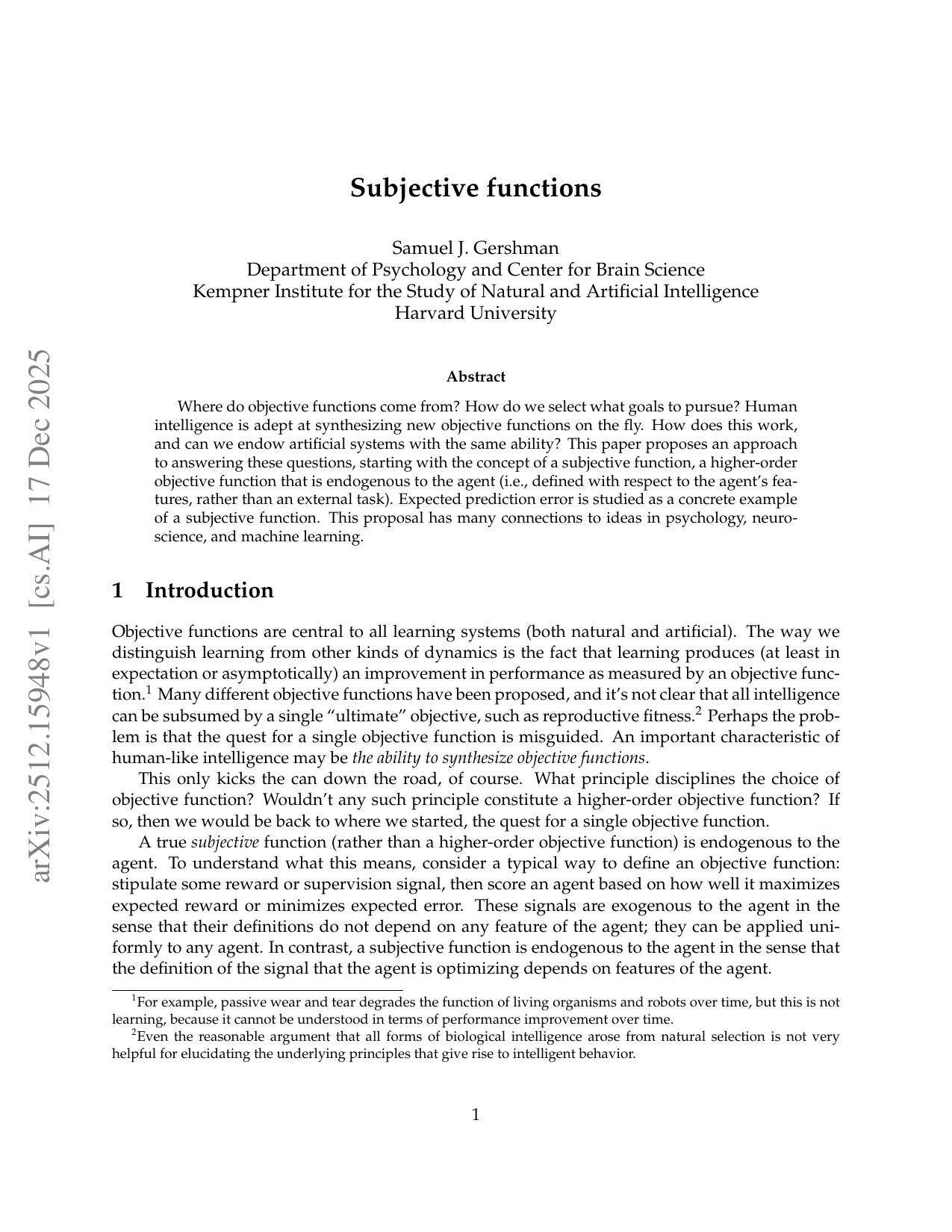 Subjective functions