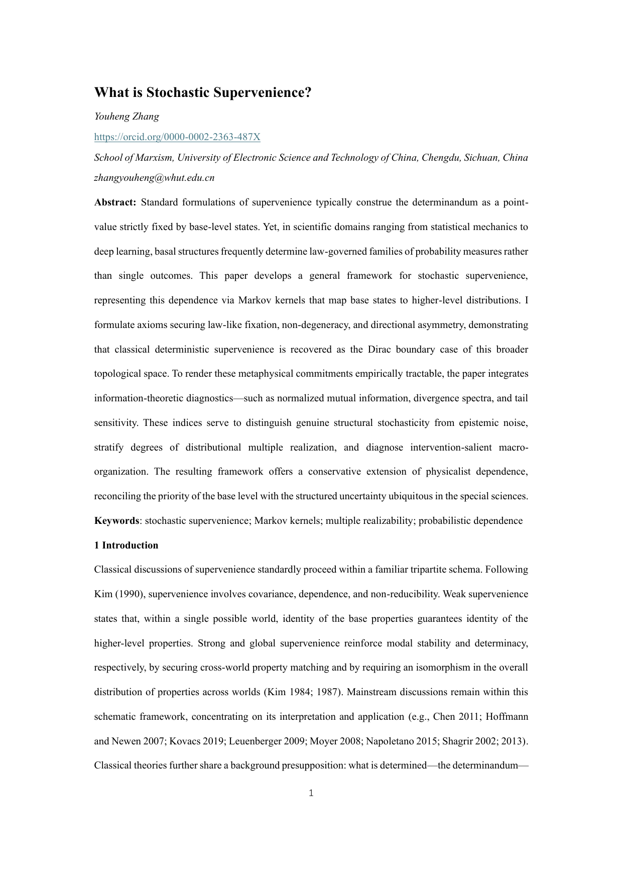 What is Stochastic Supervenience?