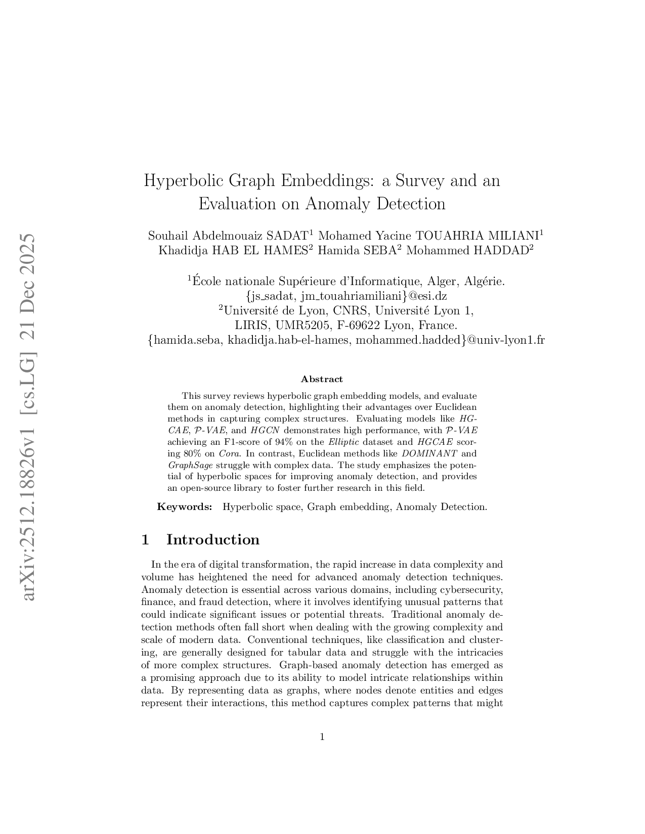 Hyperbolic Graph Embeddings: a Survey and an Evaluation on Anomaly Detection