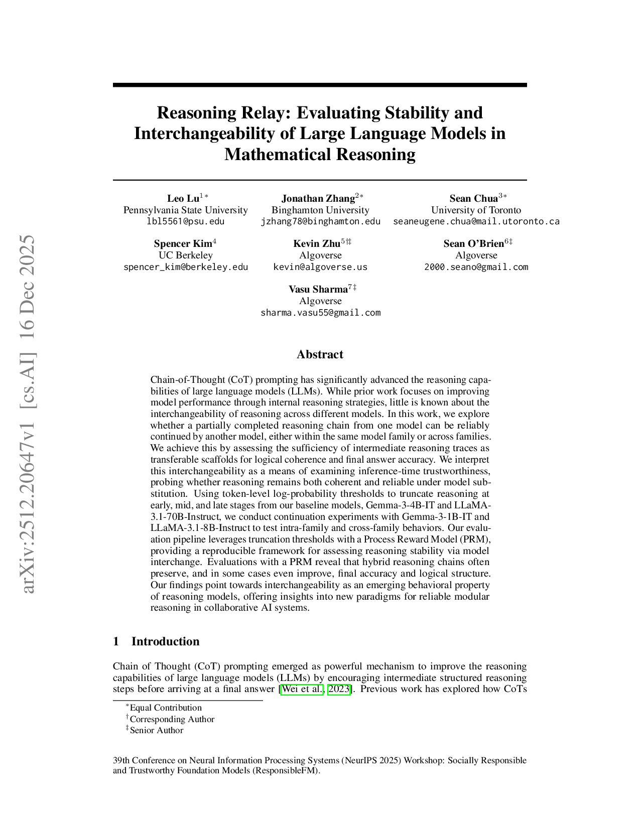 Reasoning Relay: Evaluating Stability and Interchangeability of Large Language Models in Mathematical Reasoning