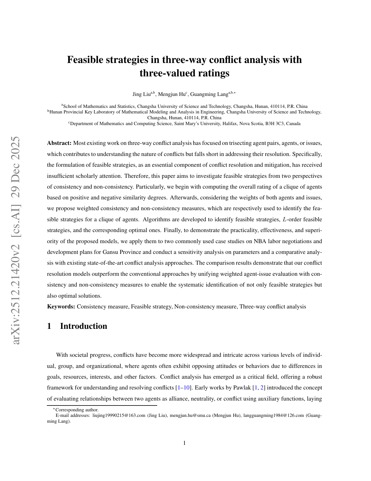 Feasible strategies in three-way conflict analysis with three-valued ratings