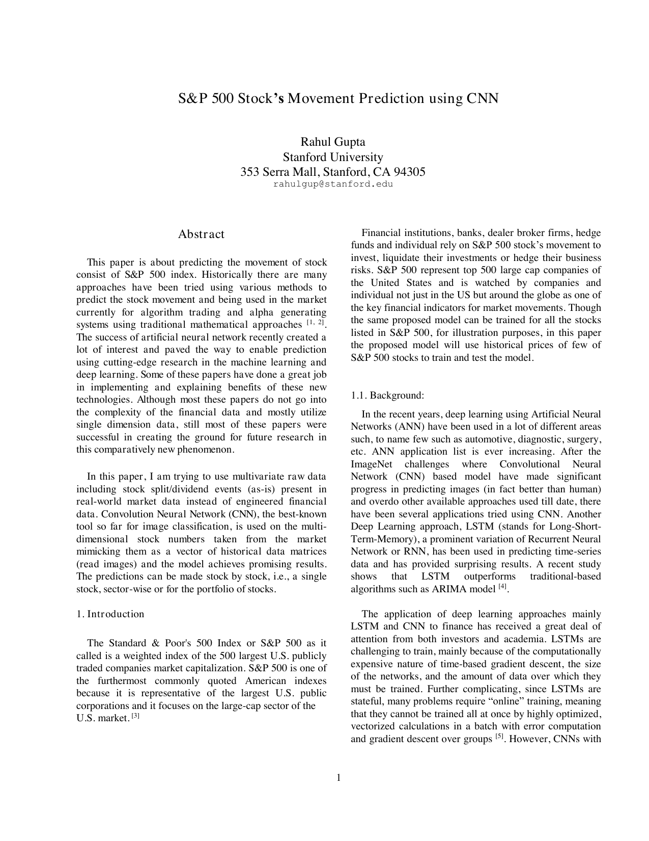 S&P 500 Stock's Movement Prediction using CNN
