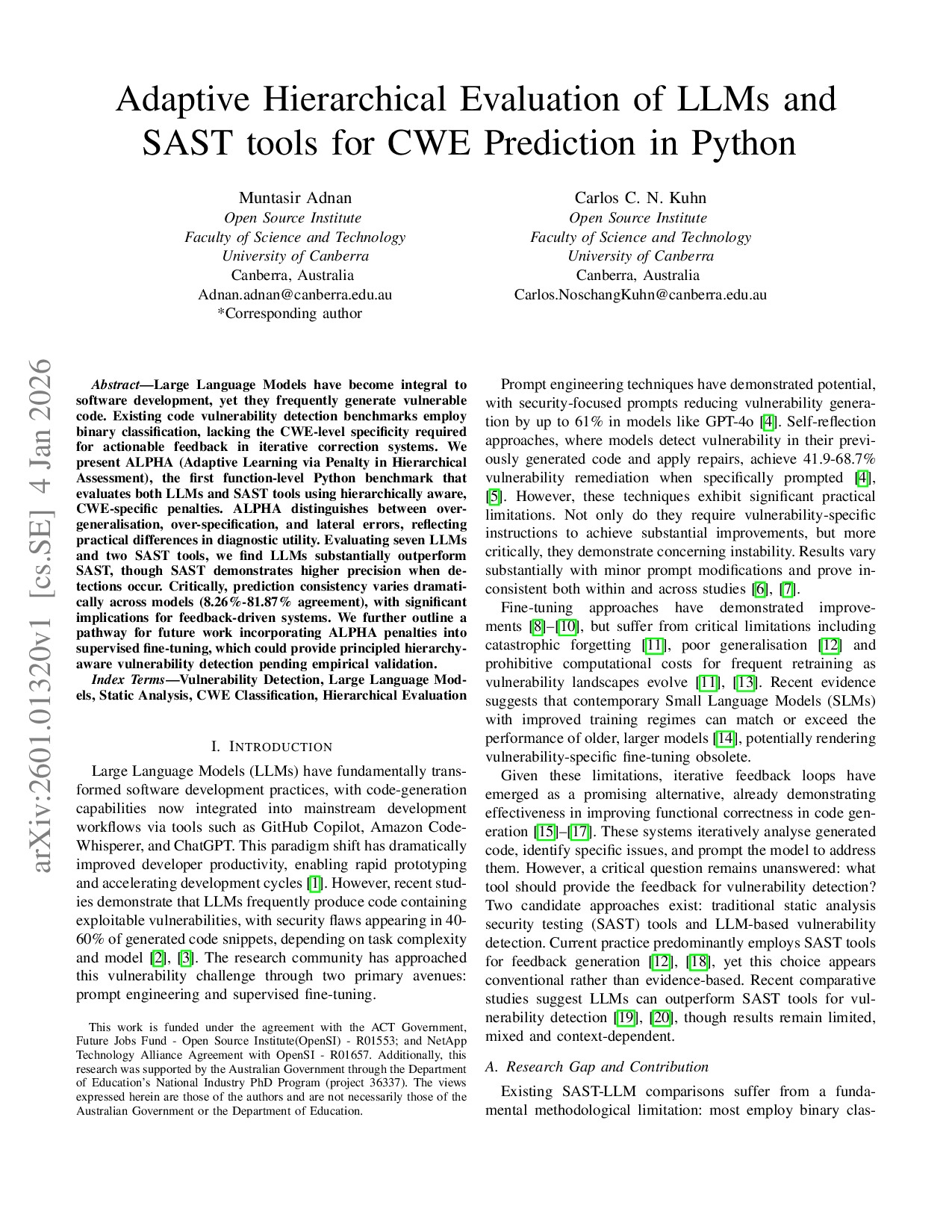 Adaptive Hierarchical Evaluation of LLMs and SAST tools for CWE Prediction in Python