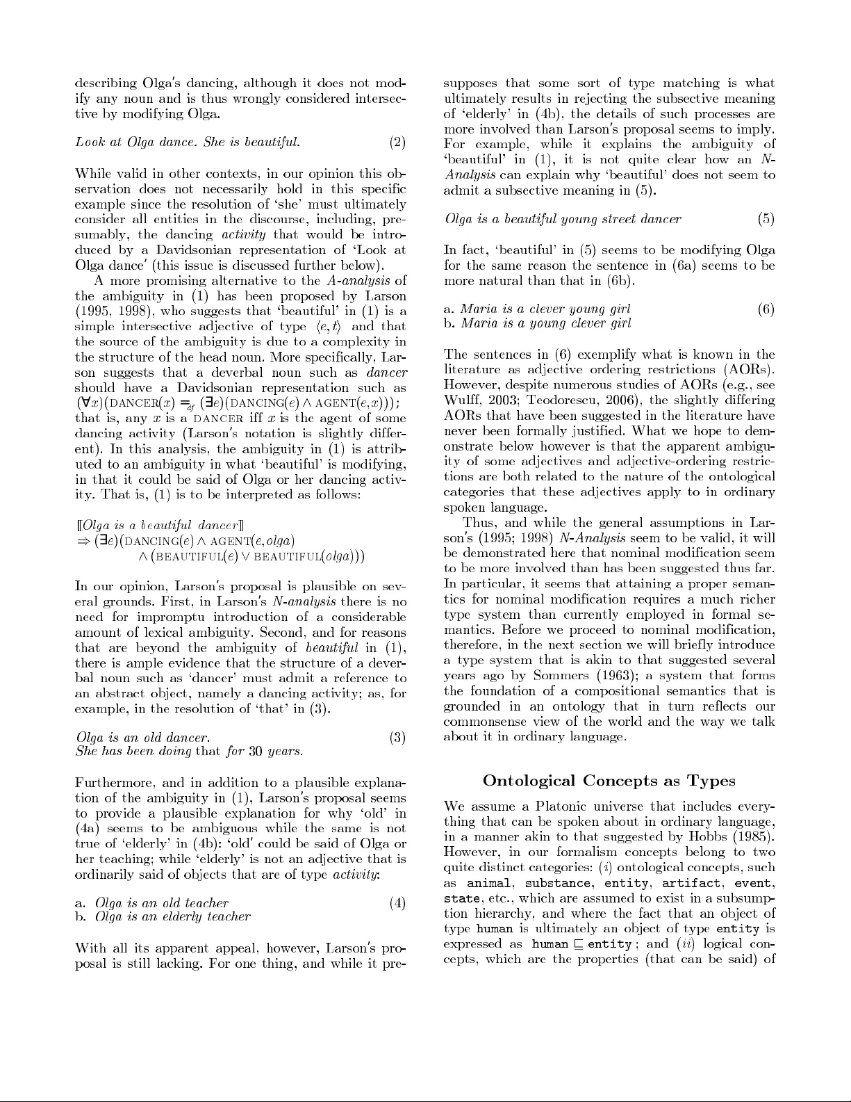 Concerning Olga, the Beautiful Little Street Dancer (Adjectives as   Higher-Order Polymorphic Functions)