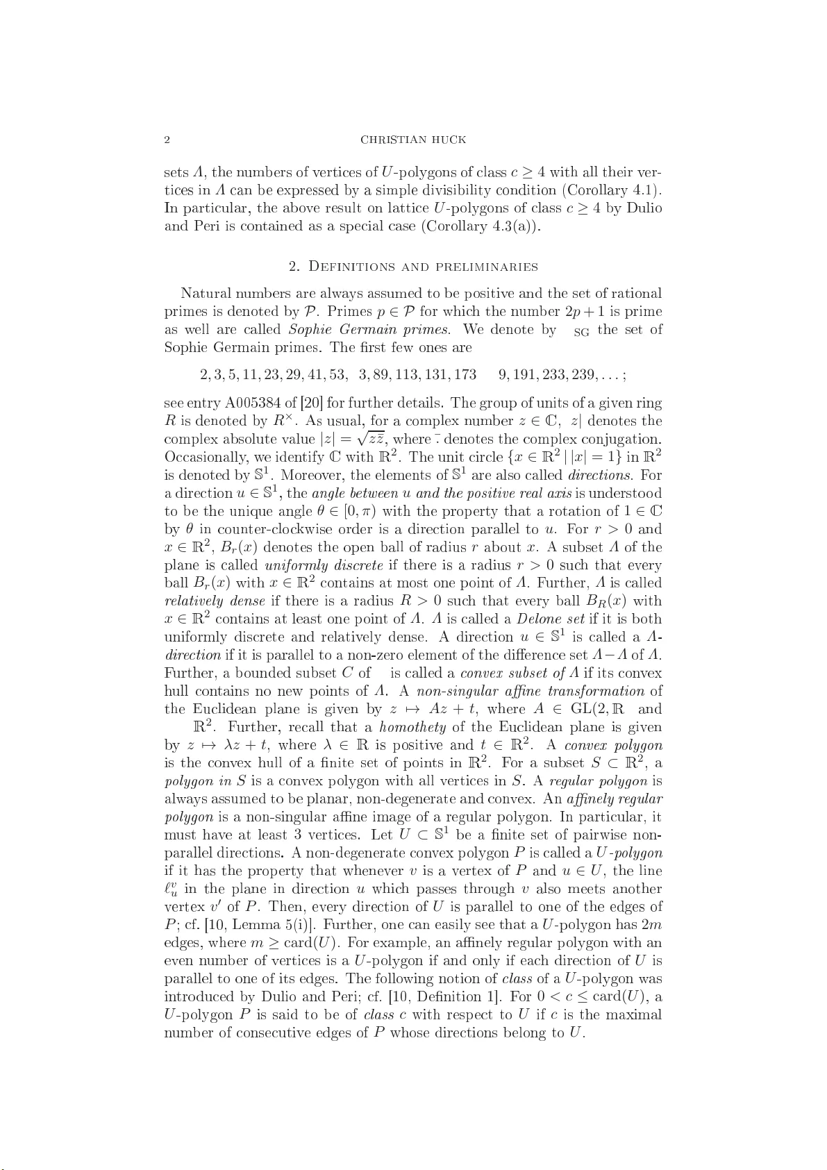 On the Existence of $U$-Polygons of Class $cgeq 4$ in Planar Point Sets