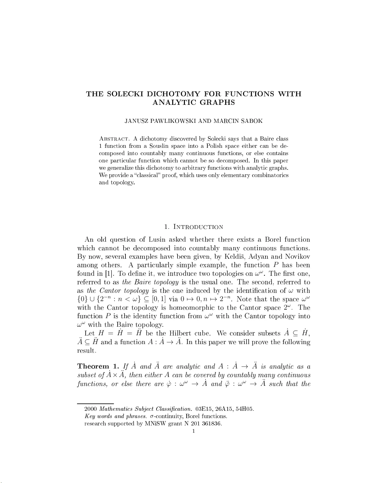 The Solecki dichotomy for functions with analytic graphs
