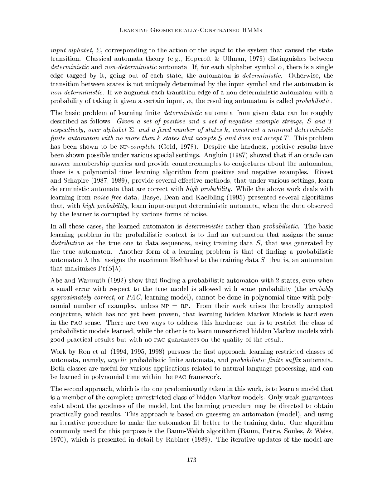 Learning Geometrically-Constrained Hidden Markov Models for Robot   Navigation: Bridging the Topological-Geometrical Gap