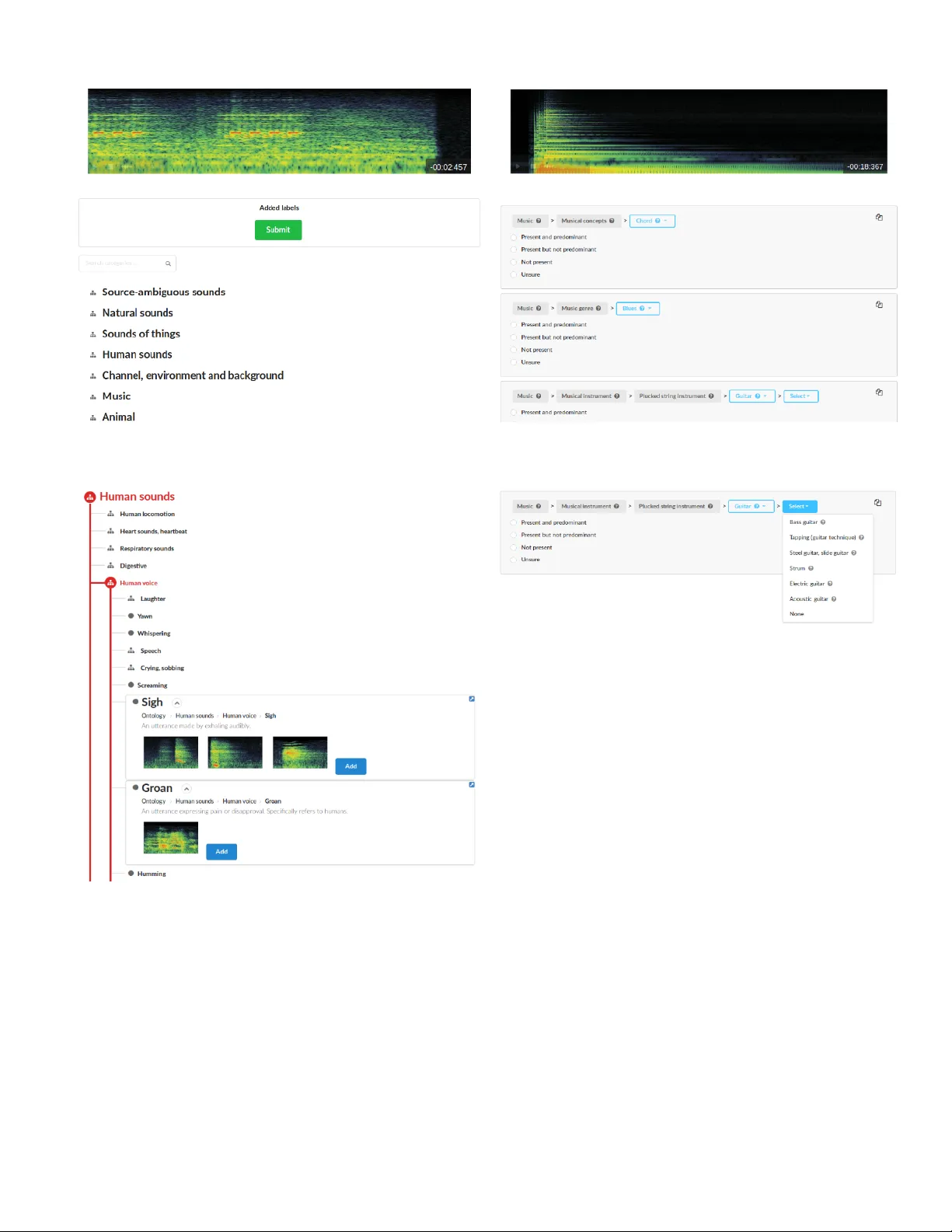 Facilitating the Manual Annotation of Sounds When Using Large Taxonomies
