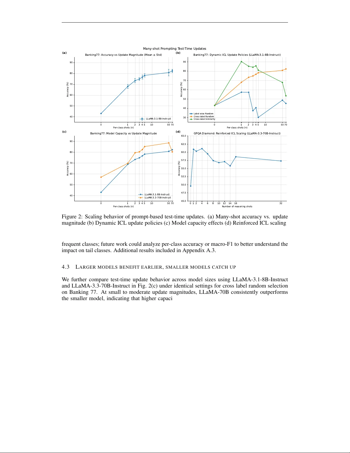Test-Time Adaptation via Many-Shot Prompting: Benefits, Limits, and Pitfalls