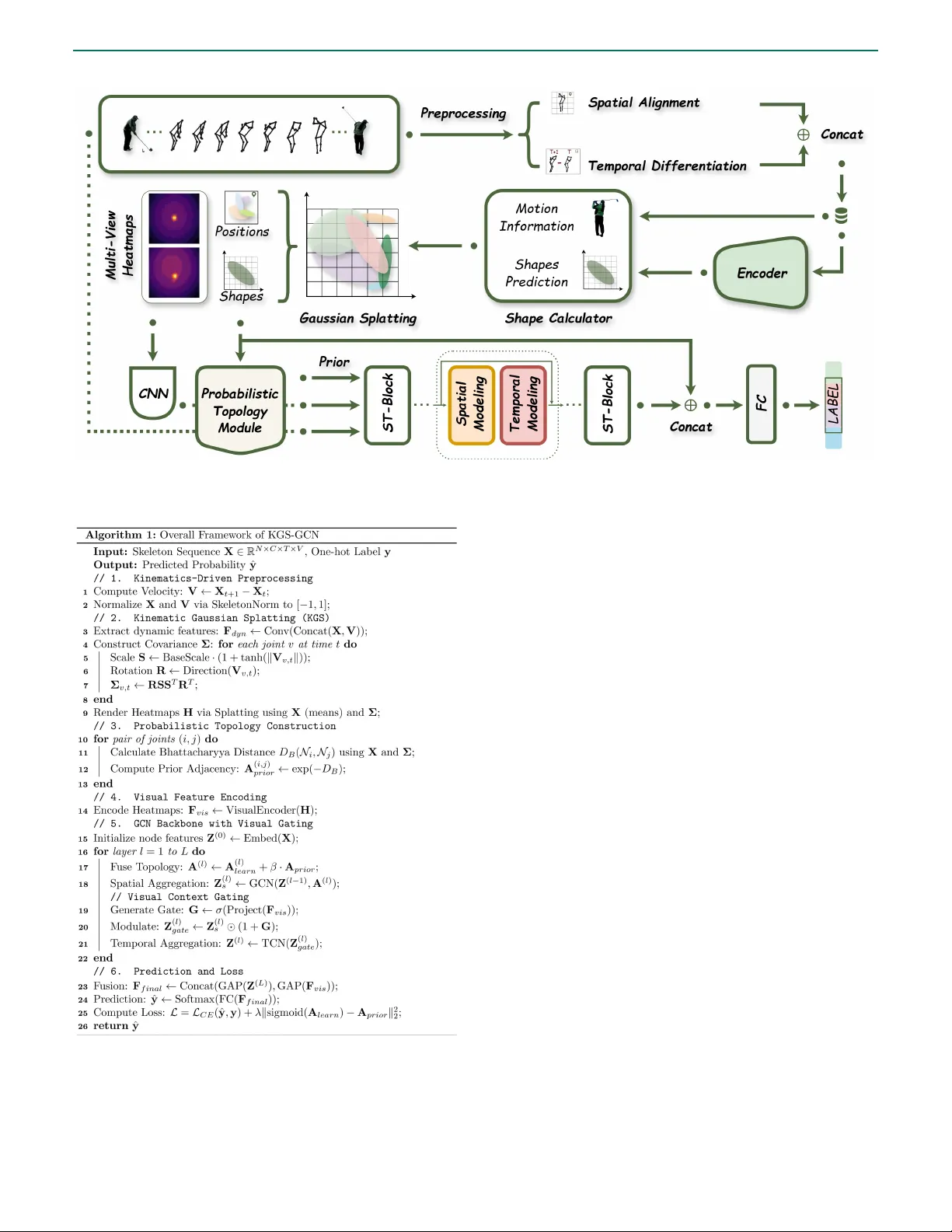 KGS-GCN: Enhancing Sparse Skeleton Sensing via Kinematics-Driven Gaussian Splatting and Probabilistic Topology for Action Recognition